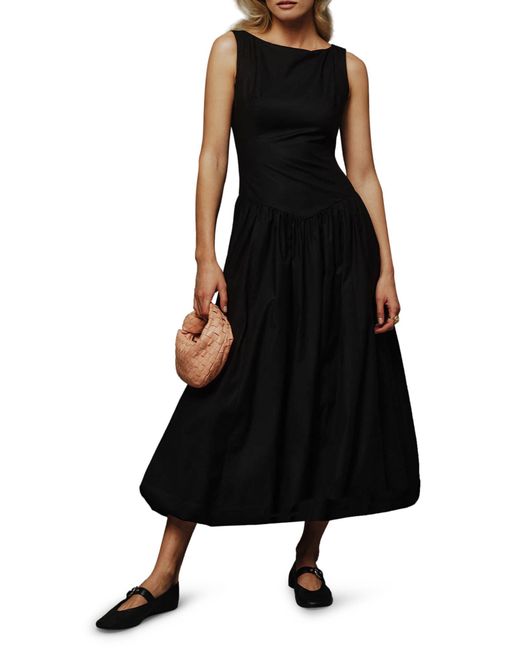 Reformation Black Elvira Cotton Midi Dress
