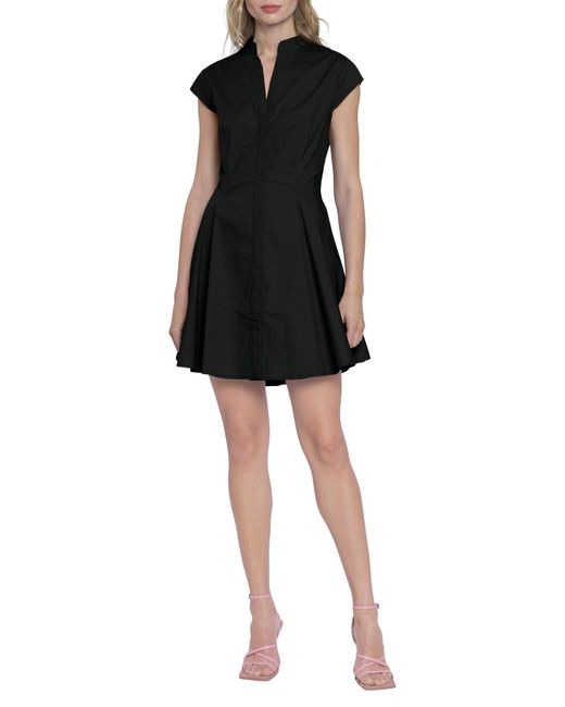 DONNA MORGAN FOR MAGGY Black Cap Sleeve Fit & Flare Shirtdress