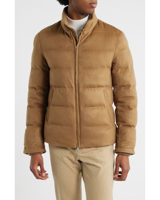 Aurélien Brown Water Resistant Quilted Wool Puffer Jacket for men