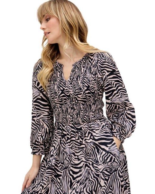 Raffya Black Paulina Shirred Bodice Zebra Print Maxi Dress