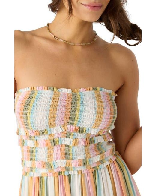 O'neill Sportswear Natural Devyn Stripe Smocked Strapless Midi Dress