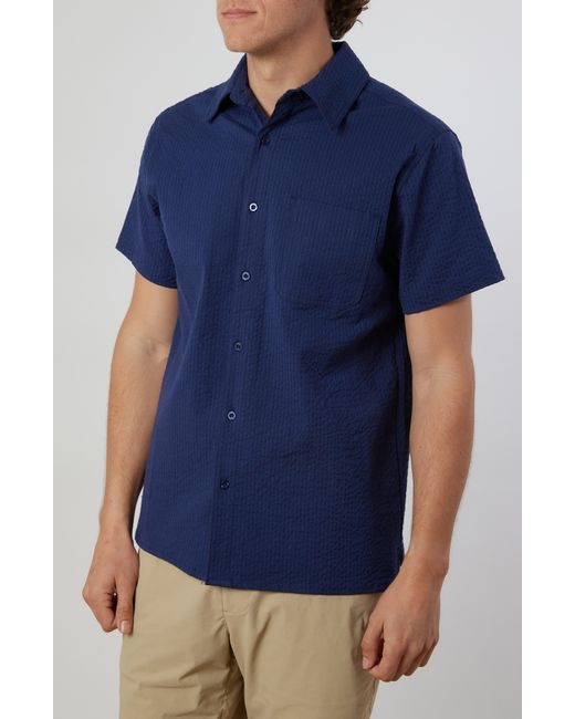 Rainforest Blue The Acadia Seersucker Short Sleeve Button-up Shirt for men