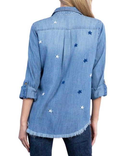 BILLY T Blue Embroidered Star Button-Up Shirt
