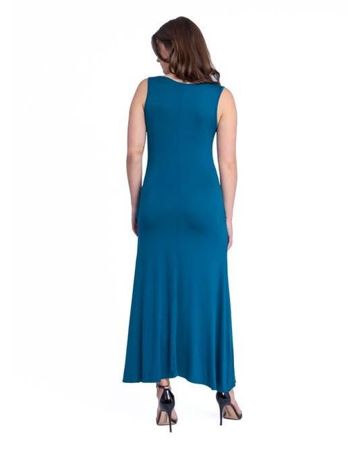 24seven Comfort Apparel Blue Scoop Neck Sleeveless Maxi Dress With Pockets