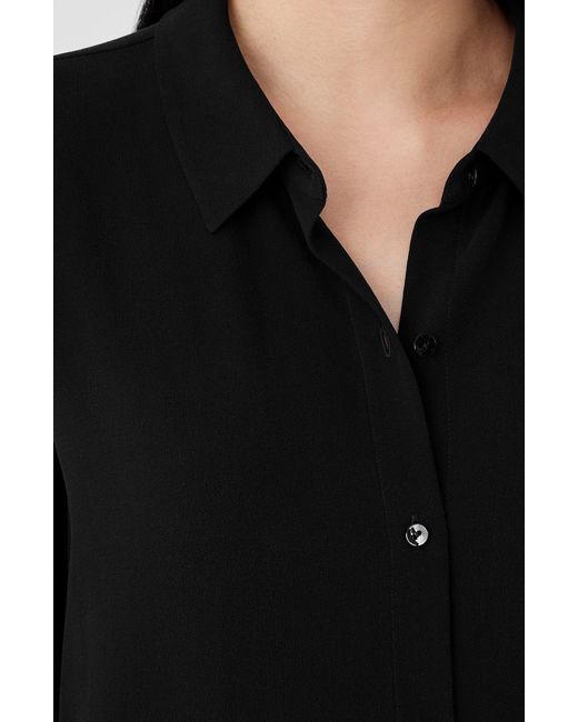 Eileen Fisher Black Easy Classic Collar Silk Button-up Shirt
