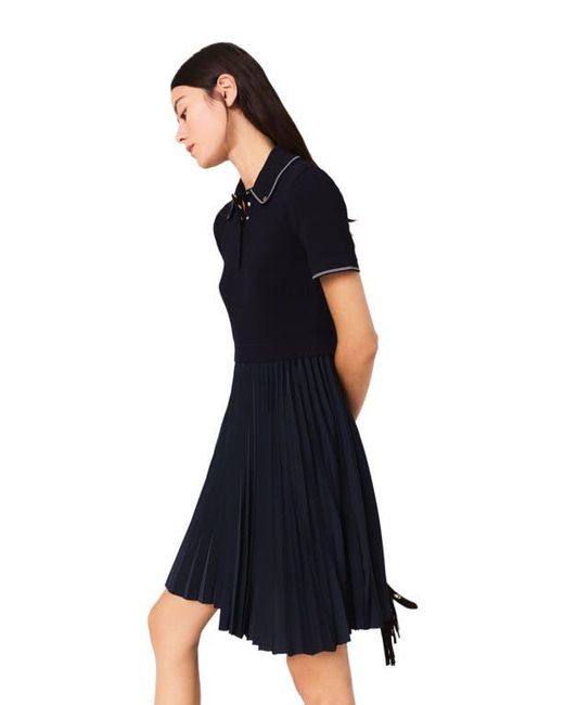 Maje Black Mini Pleated Polo Collar Dress
