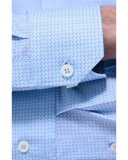 Bugatchi Blue James Ooohcotton Mini Check Print Button-Up Shirt for men