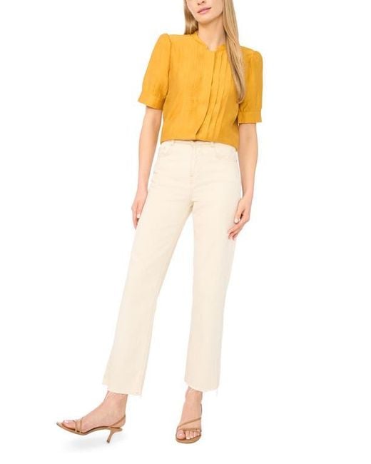 Halogen® Yellow Pintuck Pleat Button-Up Top