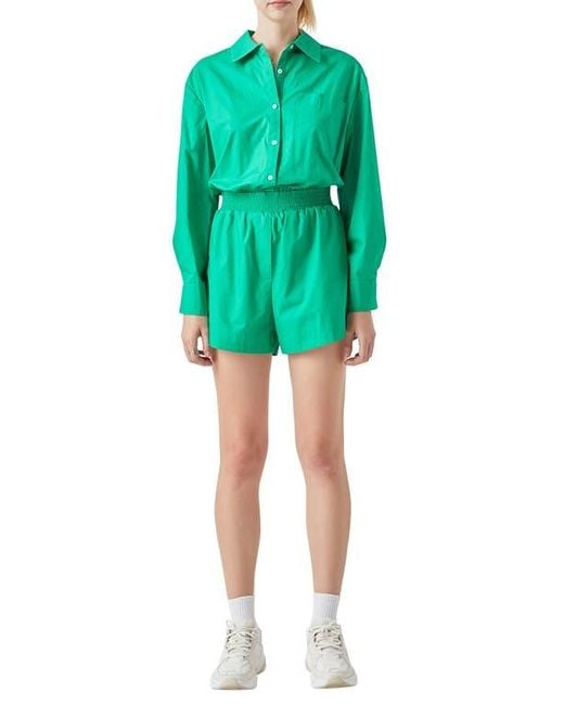 Grey Lab Green Oversize Long Sleeve Cotton Romper