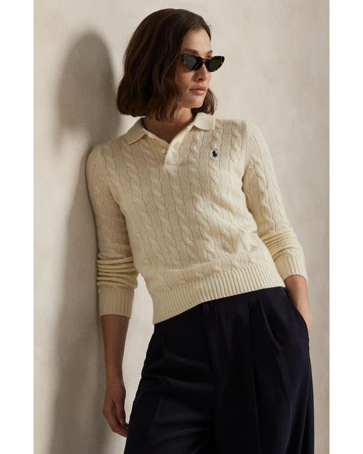 Polo Ralph Lauren Multicolor Cable Stitch Wool & Cashmere Polo Sweater