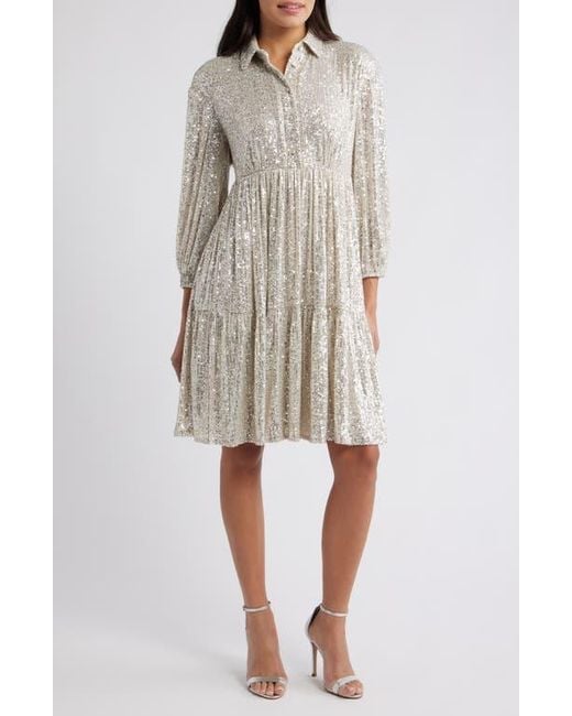 Eliza J Sequin Stripe Shirtdress in Gray | Lyst