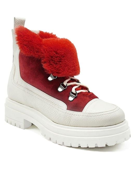 Beautiisoles Red Francy Genuine Shearling Lined Platform Boot
