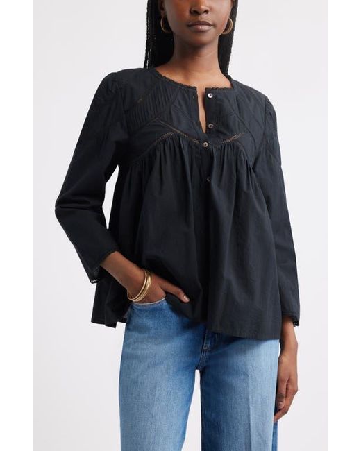 Treasure & Bond Black Lace Pintuck Cotton Top