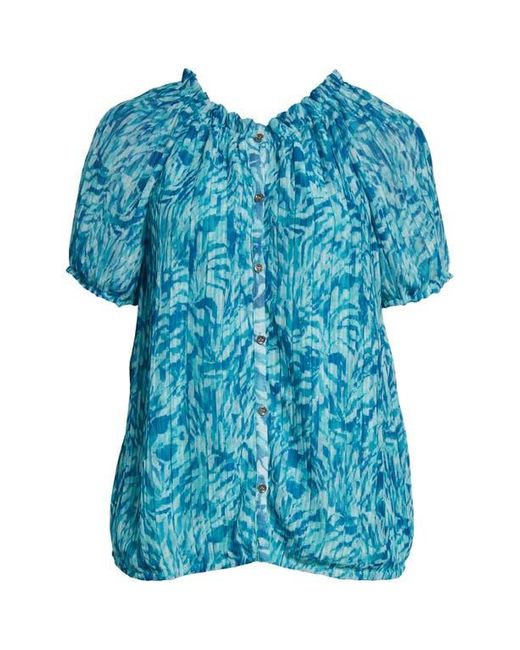 Ramy Brook Blue Soraya Pleated Puff Sleeve Top