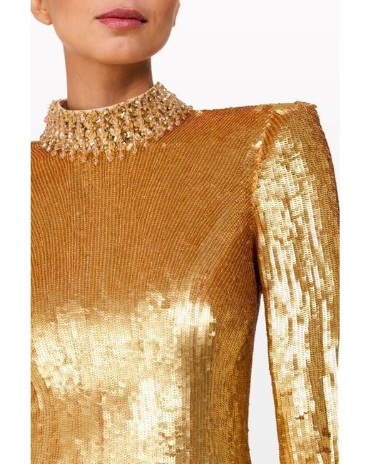Jenny Packham Metallic Opium Sequin-Embellished High-Neck Gown