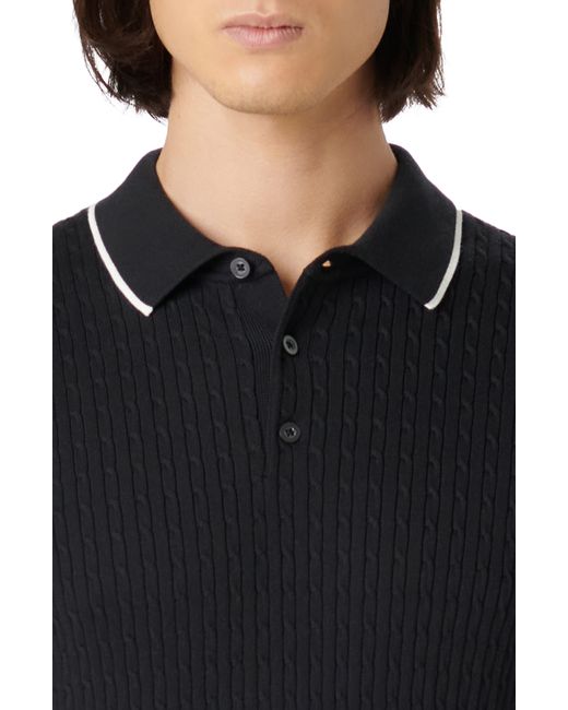 Bugatchi Black Tipped Rib Cable Stitch Polo Sweater for men