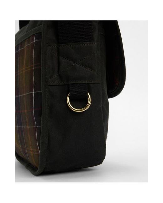 Barbour Black Field Riever Wax Cotton Crossbody Bag for men