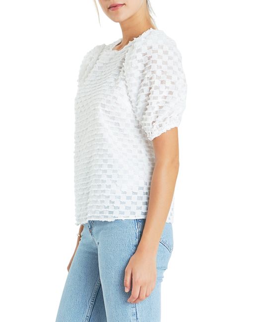 English Factory White Textured Puff Sleeve Top