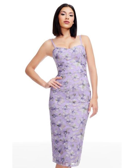 Dress the Population Purple Blakely Floral Embroidery Midi Dress