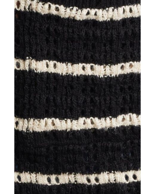 Doen Black Therese Stripe Open Knit Pima Cotton & Silk Cardigan