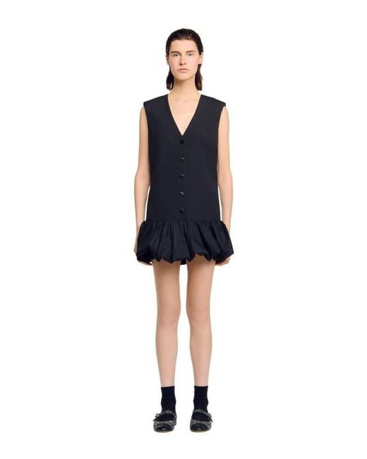 Sandro Blue Short Tailored Dress With Ruffle