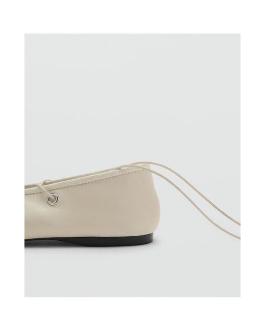 Mango White Ankle Wrap Ballet Flat