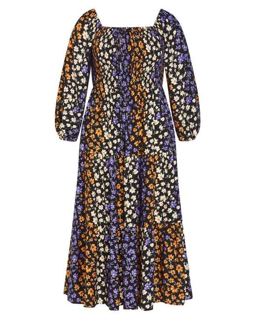City Chic Multicolor Alivia Floral Long Sleeve Tiered Maxi Dress