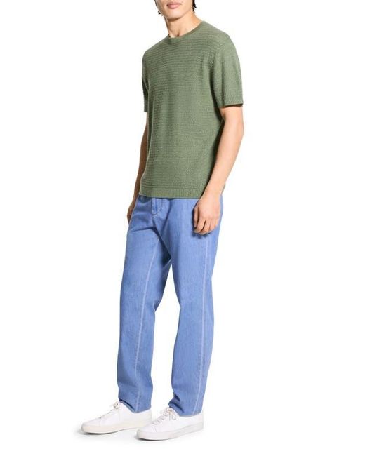 Theory Green Kolben Short Sleeve Linen & Cotton Blend Crewneck Sweater for men