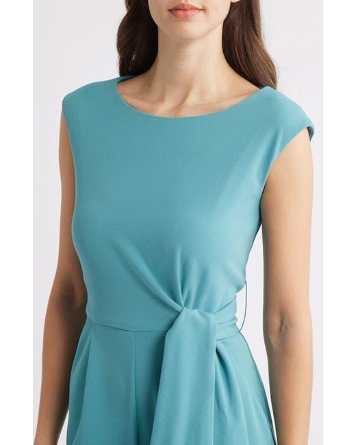 Tahari Blue Side Knot Scuba Crepe Jumpsuit