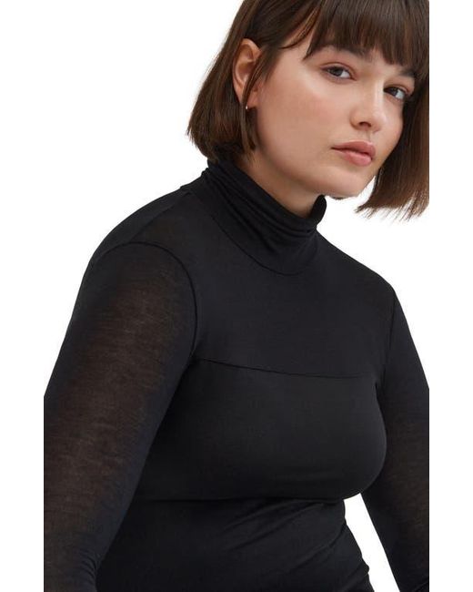 MARCELLA Black Sheer Panel Turtleneck Top