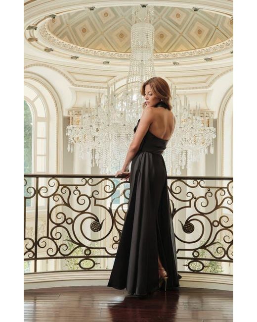 Betsy & Adam Twist Halter Neck Mikado Scuba Crepe Gown in Black | Lyst
