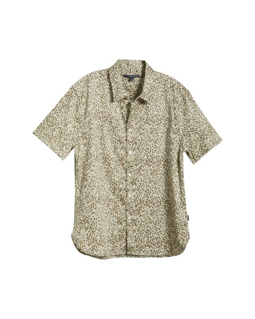 John Varvatos Multicolor Sean Leopard Print Short Sleeve Cotton Button-up Shirt for men