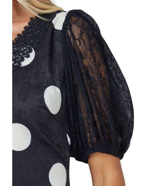 Oasis Blue Frill Detail Puff Sleeve Midi Dress