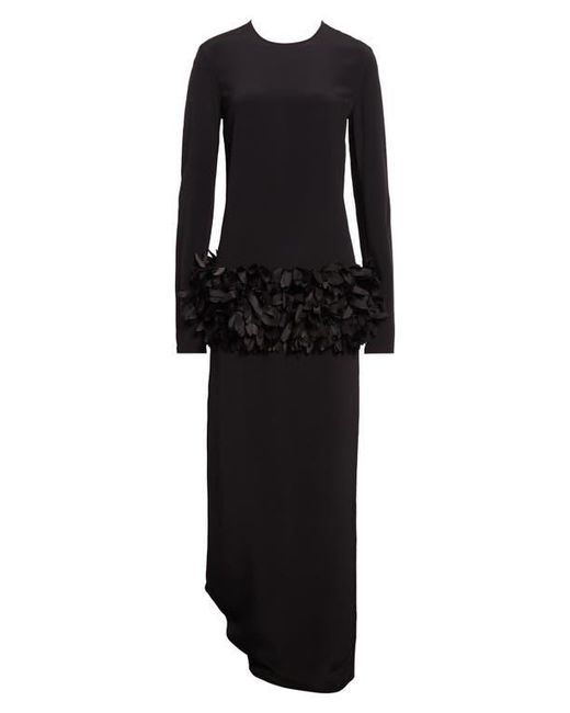 TOTEME Women's Black Petal Long Sleeve Wool & Silk Evening Dress TOTEME Women's Black Petal Long Sleeve Wool & Silk Evening Dress