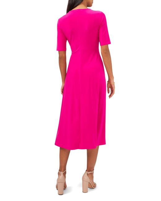 Chaus Pink Surplice Faux Wrap Midi Dress