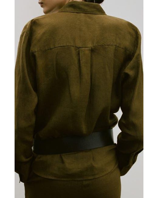 Mango Green Linen Button-Up Shirt
