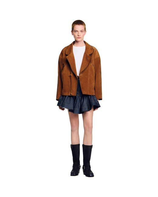 Sandro Brown Oversized Suede Jacket