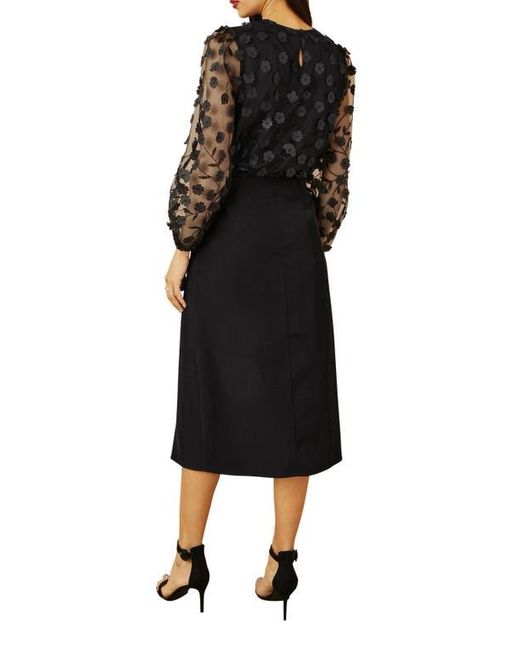 Yumi' Black Long Sleeve Sheer Floral Top