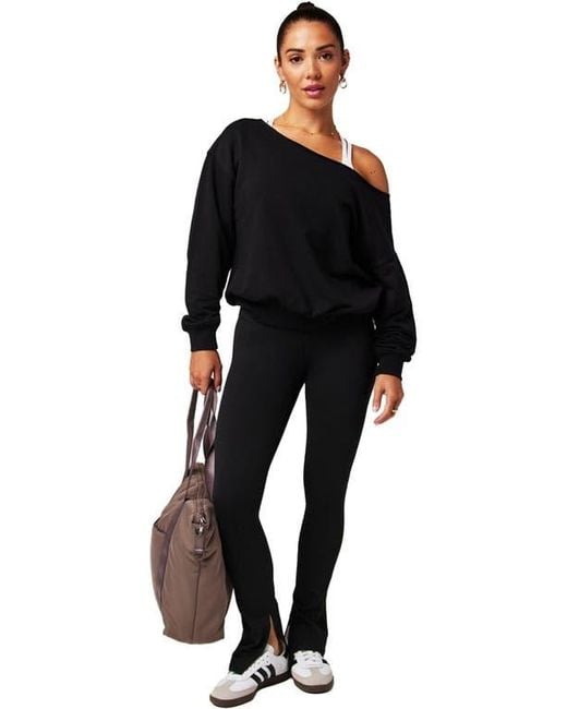 Fabletics Black Year Round Terry Off Shoulder Sweatshirt