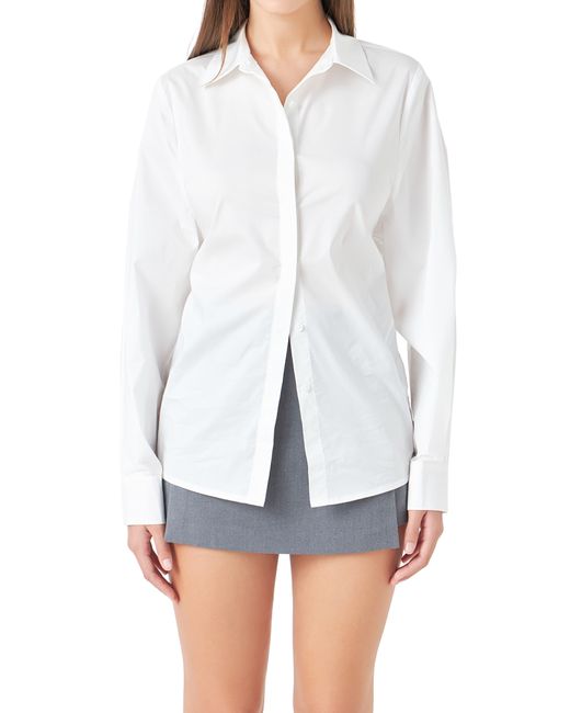 Endless Rose White Elastic Back Detail Cotton Blend Button-up Shirt