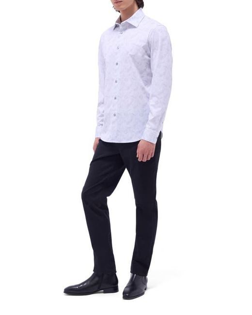 Bugatchi White Jimmy Ooohcotton Leaf Print Button-Up Shirt for men