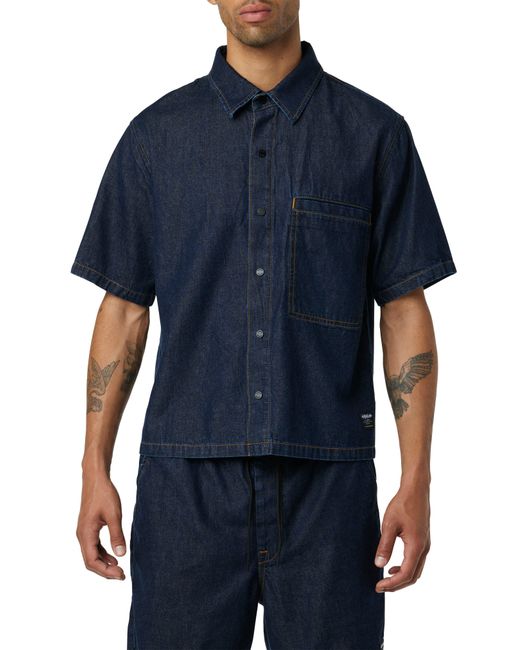 Hudson Blue Crop Short Sleeve Denim Snap Front Shirt for men
