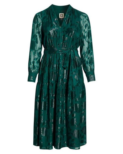 Anne Klein Floral Metallic Long Sleeve Asymmetric Tiered Dress in Green |  Lyst