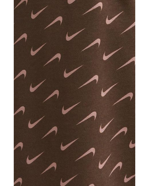Nike Brown Swoosh Print Cotton Blend Fleece Sweatpants