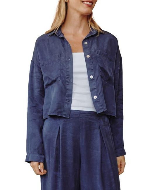 Bella Dahl Blue Inverted Pleat Crop Button-Up Shirt