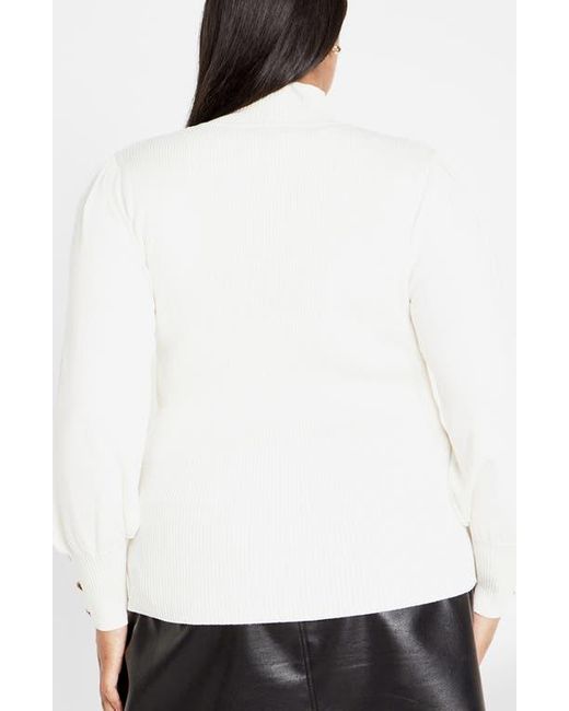 City Chic White Sofia Mock Neck Rib Sweater