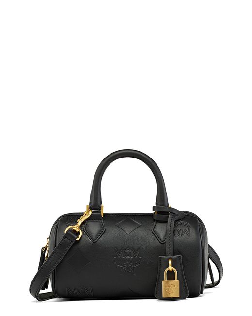 MCM Black Small Ella Boston Leather Satchel