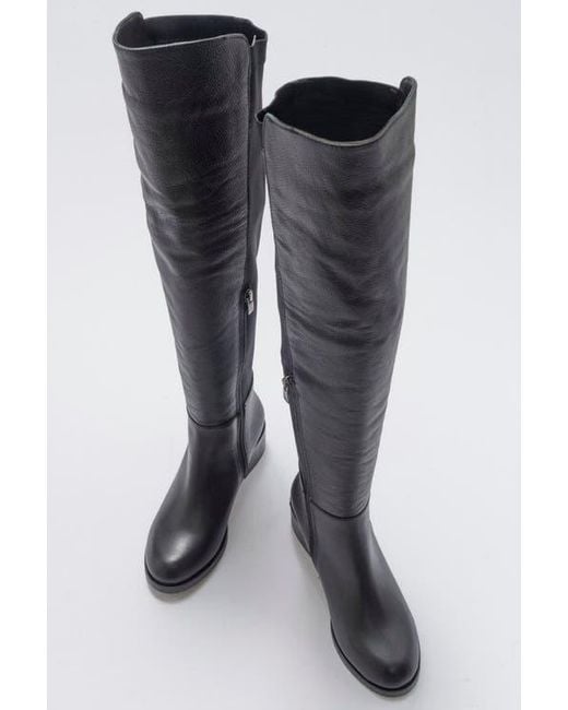 Forever & Always Shoes Black Cassie Leather Knee High Boot