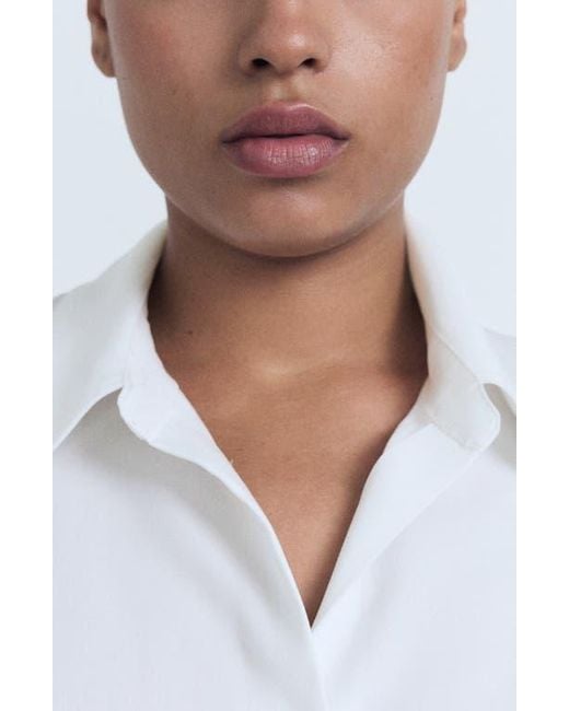 Mango White Cap Sleeve Button-Up Shirt