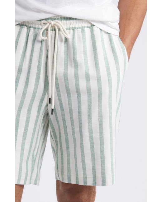 Daniel Buchler White Stripe Linen & Cotton Pajama Shorts for men